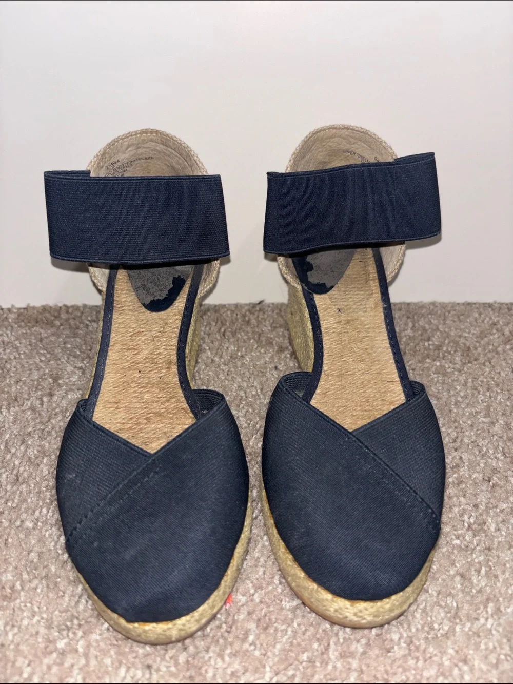 Navy Blue Espadrille Wedge Sandals with Ankle Strap